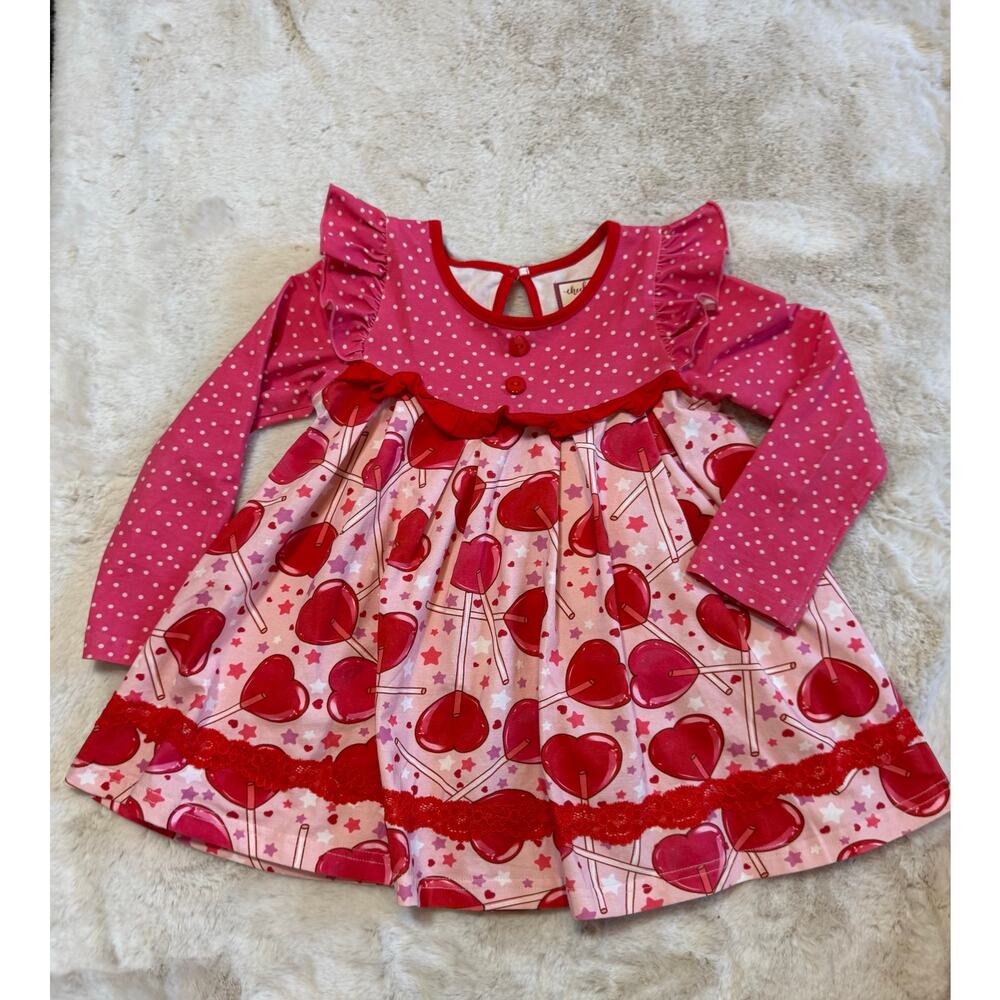 Cheeky Plum Lollipop Love Dress Size 5T Boho Flutter Long Sleeved